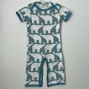 Zebi Baby White Elephant Romper. Size 3-6M.